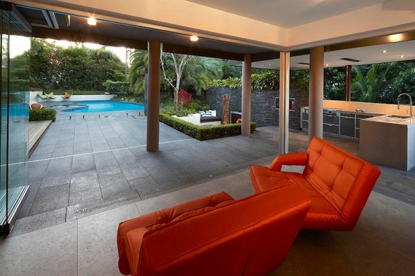 Outdoor Wohnraum Lounge-Set Überdacht-rot Sessel