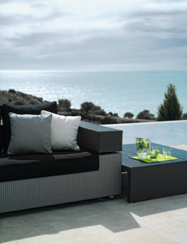 Rattan sofa Expormin palmira kollektion schwarz beistelltisch