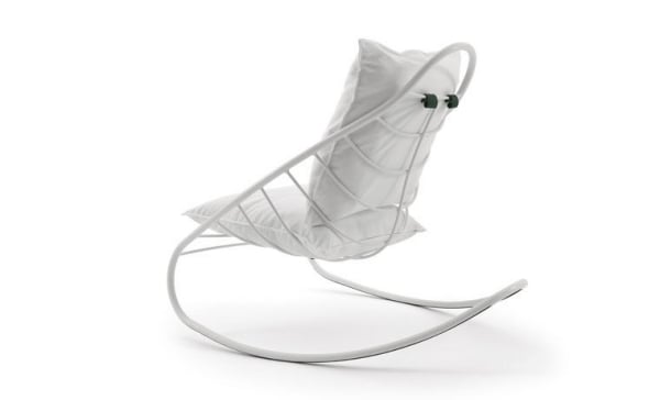 Schaukel stuhl Auflage Weiß Leder-Metallgestell
