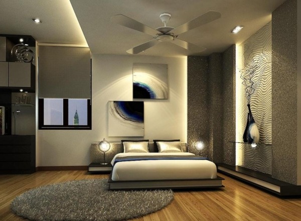 Schlafzimmer Wandgestaltung-Akzent Beleuchtung indirekt-Abstrakte Bilder