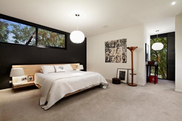Schlafzimmer Wandgestaltung-Ideen abstrakte Gemälde weiß-schwarz Deko