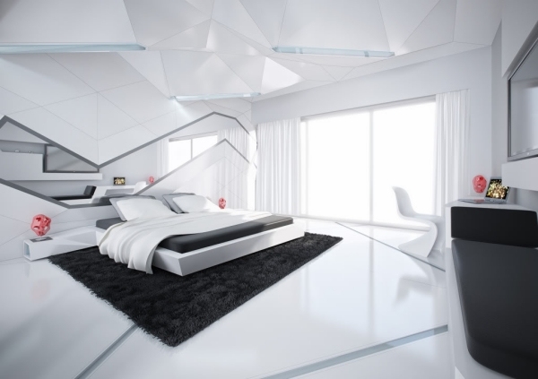Schwarz Weiß Schlafzimmer Decken-Gestaltung Idee-Teppich 