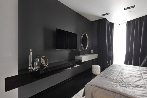 Schwarze Wand Schlafzimmer Einrichtung-Hintergrund Design Ideen
