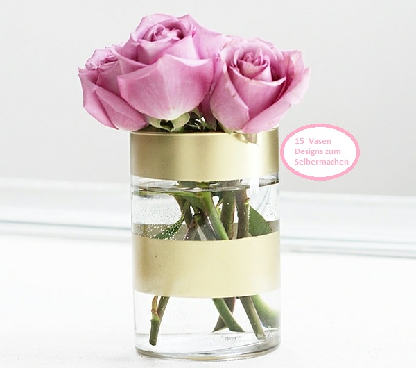  Vase selber machen goldene Streifen Klebeband Rosen