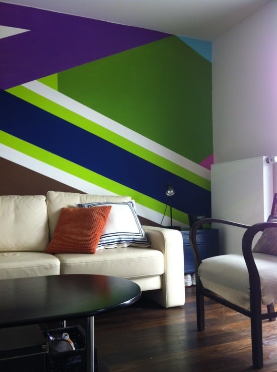 Teenagerzimmer Wandgestaltung-Ideen Grün Blau-Streifen an der Wand