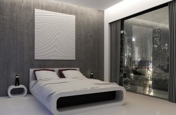 Wanddeko Bild Textur minimalistisches Schlafzimmer weiß