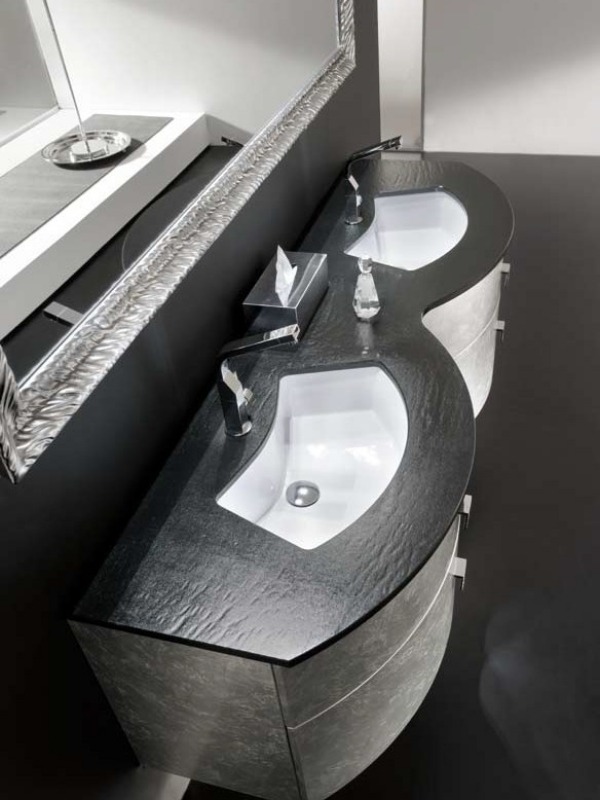 Waschbecken unterschrank Design-Glanz Metall-Effekt