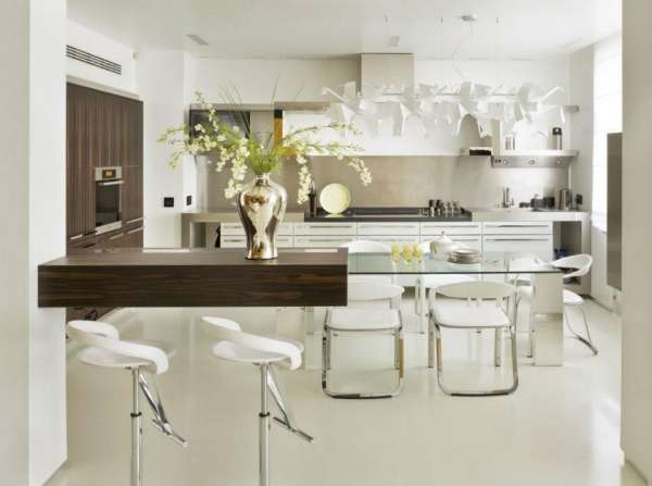 Weiß Küche Design Akzent Bartisch Holz-Pendelleuchten Modern