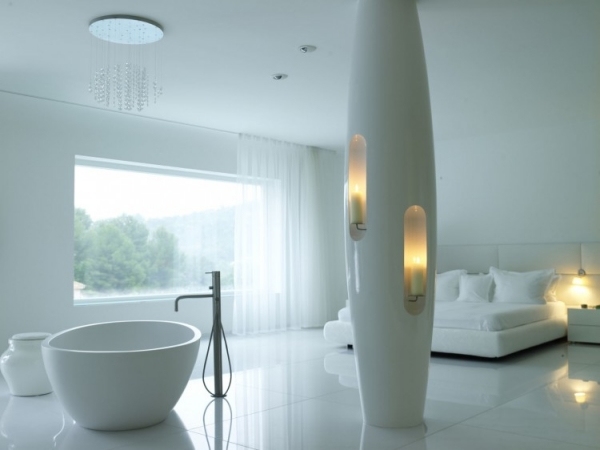 Weiß Schlafzimmer integrierte Badewanne-Leuchten Design