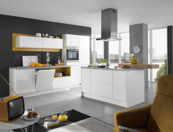 Weiße Küche Gelbe-Highlights Design-Ideen Nobilia