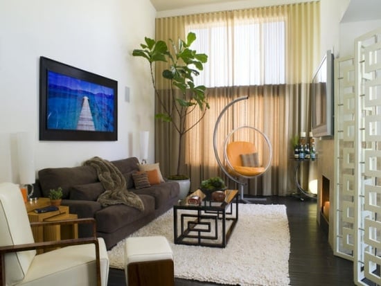 Wohnzimmer Trennwand-flexibel-mobil flauschiger Teppich