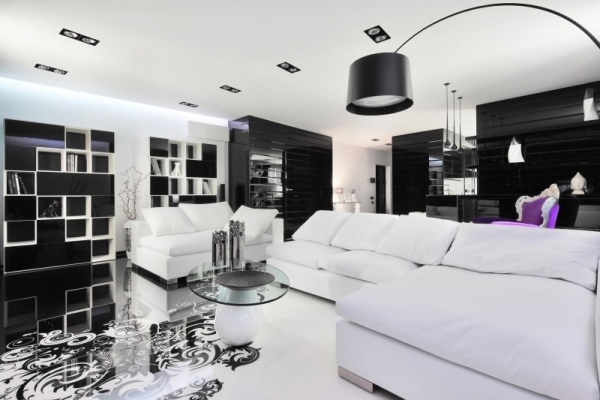 Wohnzimmer Farben Ideen Sofa Set-offene Regal-Systeme weiß-schwarz