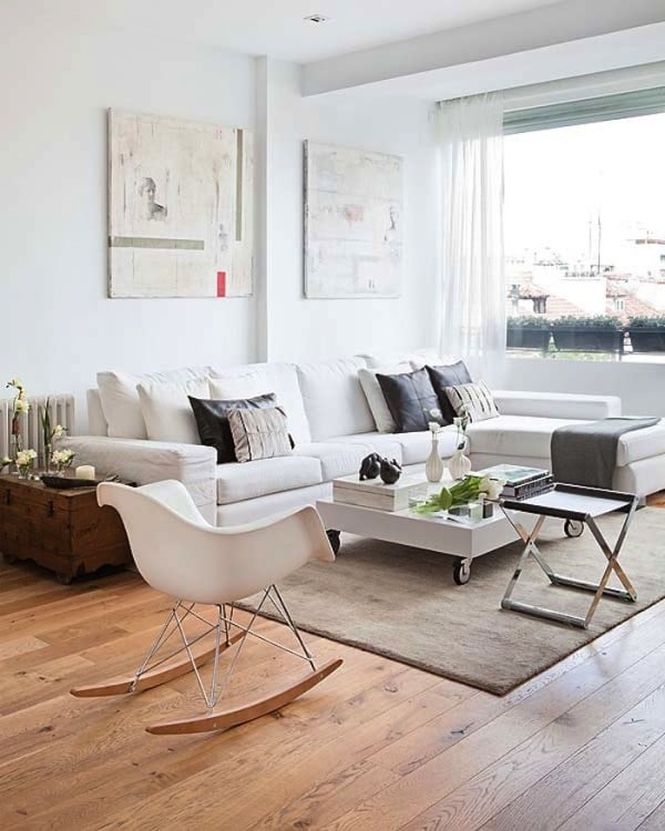Wohnzimmer Möbel Schaukelsessel Moderne Optik Weiß-Sofa