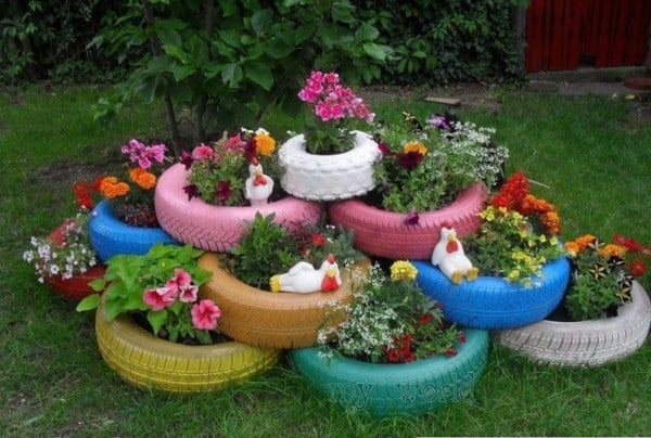 Blumentöpfe Garten Deko Ideen bunte Farben