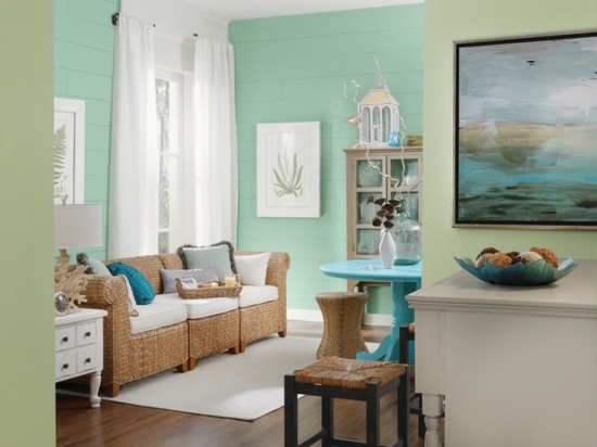 azurblaues grünes Wohnzimmer Wand Farbe  Gemälde