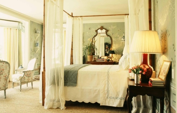 chinoiserie tapeten schlafzimmer vintage romantisch himmelbett