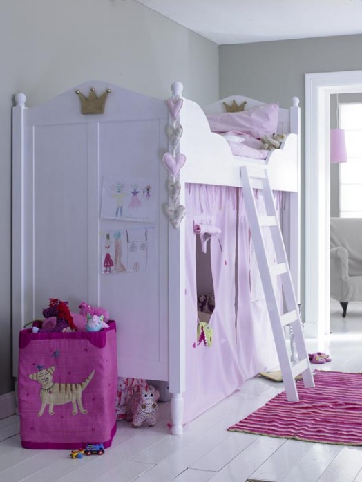cooles Mädchen Bett lila Farbe Bettvorhang gestalten
