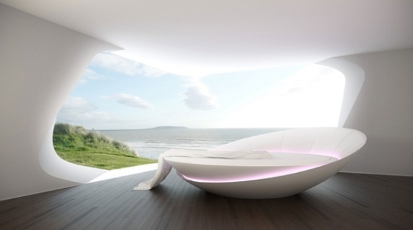 futuristisches design minimalismus ideen für weißes schlafzimmer
