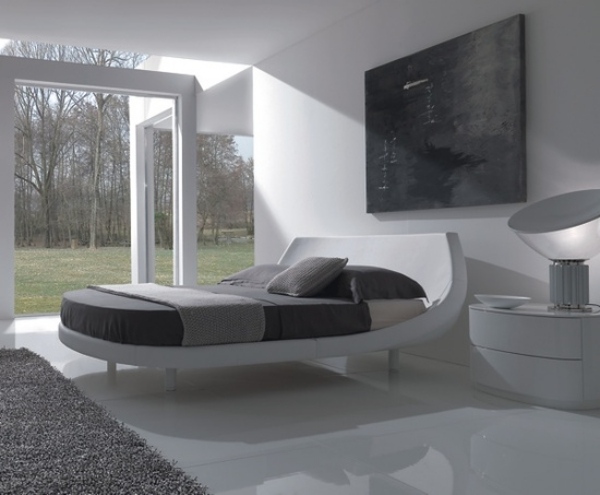 graue elemente minimalismus ideen für weißes schlafzimmer