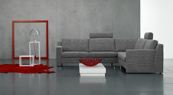 rote Akzente weißer Kaffeetisch Wohnzimmer Möbel Ideen