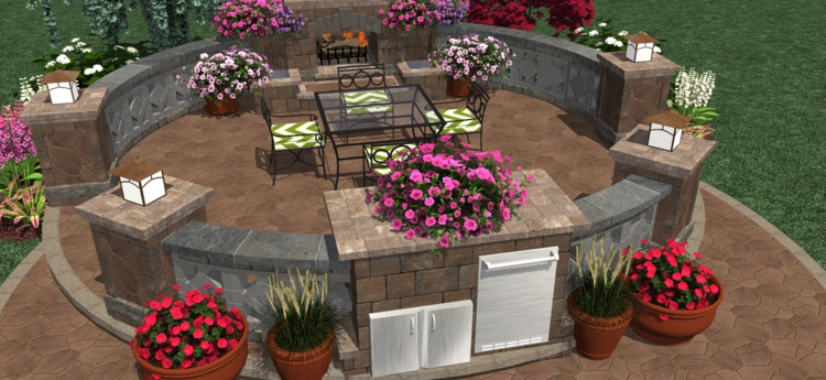 kostenlose gartenplaner 3d software terrasse blumen sitzbereich metall moebel