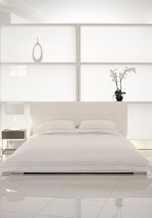 licht regal minimalismus ideen für weißes schlafzimmer