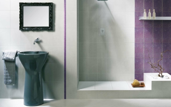 lila weiß Badezimmer Fliesen Design