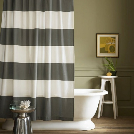 Badezimmer Vorhang grau weiße Streifen