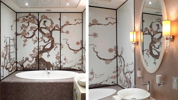 mosaik-fliesen-badezimmer-jugendstil-weiss-braun-baum-dekorativ-blumen-spiegel-oval