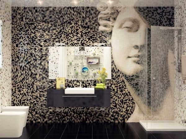 mosaik fliesen fürs badezimmer kunst schwarz beige