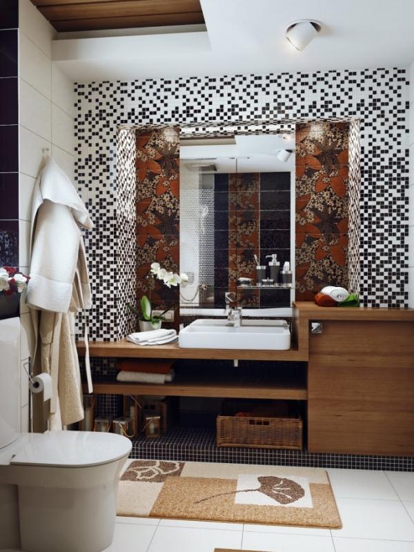 mosaik fliesen badezimmer schwarz weiß design rückwand