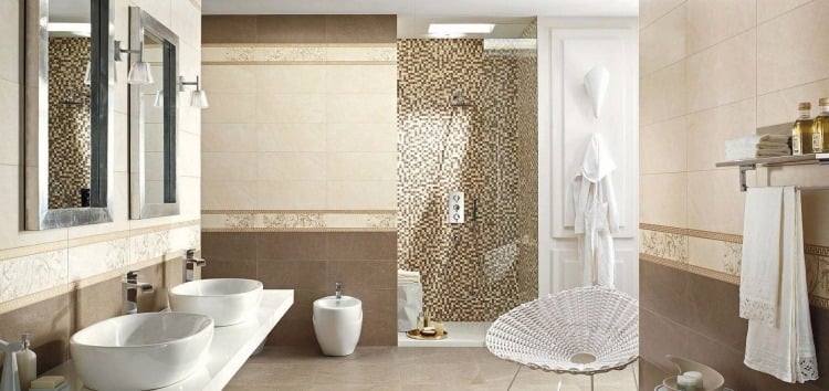 mosaik-fliesen-badezimmer-weiss-sandfarbe-beige-doppelt-waschbecken-oval-spiegel-duschkabine