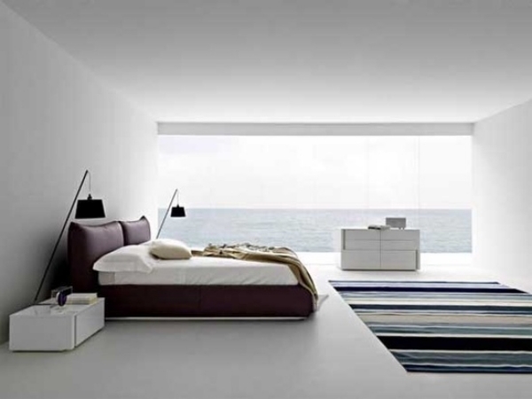 panoramablick meer minimalismus ideen für weißes schlafzimmer