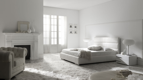 pelz teppich minimalismus ideen für weißes schlafzimmer