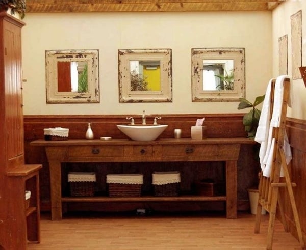 rustikale Badezimmer holz waschtisch spiegelrahmen schabby