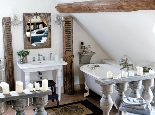 rustikale Badezimmer vintage verwittertes holz kerzen