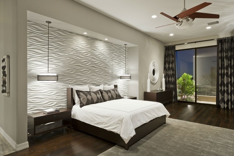 Schlafzimmer Wandgestaltung weisse-3d-wandplatten-wellenmuster