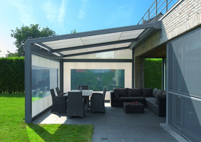 terrassen überdachung metall folie windschutz aluminium sitzbereich