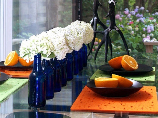 weinflaschen vasen tischdeko ideen terrasse