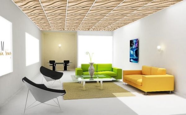 Akustikplatten Decken Paneele-anbringen Design-Wohnzimmer Möbel einrichten