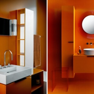 Bad Einrichtung-orange Wandfarbe-Trendige Farben Beleuchtung