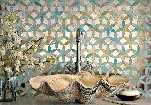  Waschbecken Muschel Form Keramik Mosaik Fliesen