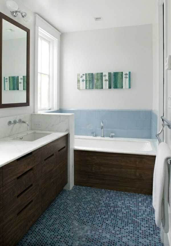 blau grünes Badezimmer Bild Wand Spiegel 