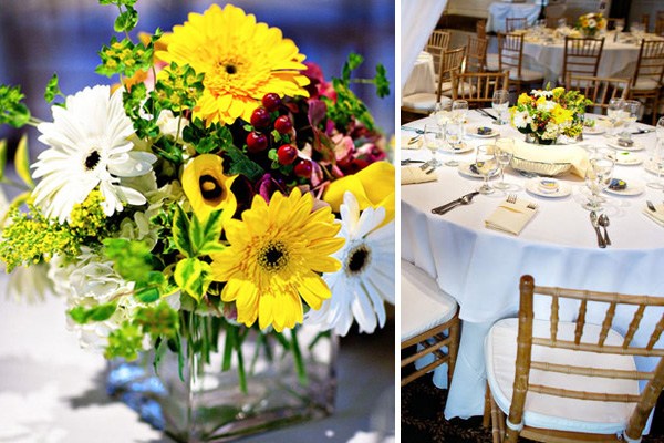 Blumenstrauß Tisch arrangieren Sonnenblume Chrysantheme