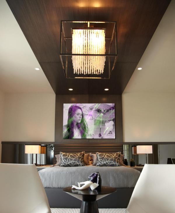 Deckenlampe Design für Schlafzimmer-moderne Einrichtung-Deckenverkleidung Holz