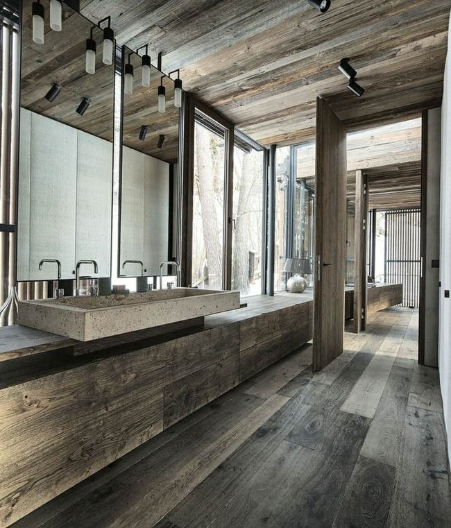 Badezimmer Holz Boden Belag Badmöbel Spiegel