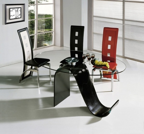 Esszimmer Möbel-Set Schwarz Rot-Glastisch modern