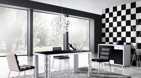 Esszimmer Wand Gestaltung-Muster schwarz-weiß Farbgebung