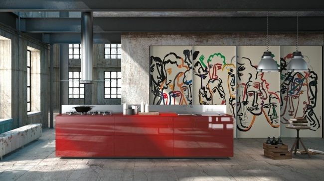 Farben Küche Graffiti rote Kochinsel italienische Küchen
