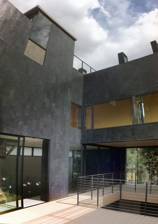 Flachdach Haus passiv Schwarz-Fassade 